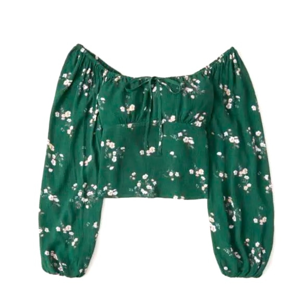 Abercrombie long sleeve tie front puff sleeve blouse